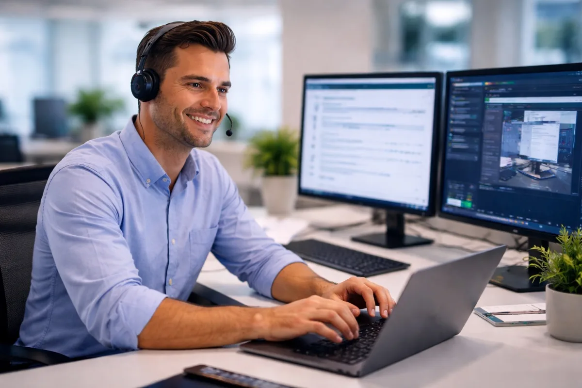 Monster MSP specialist providing remote support from a helpdesk workstation
